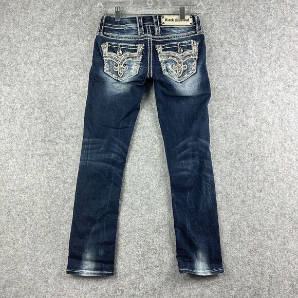 Rock Revival Denim - Rock Revival Meri Crop Jeans Womens 22 Dark Wash Faux Flap Embroidered Western